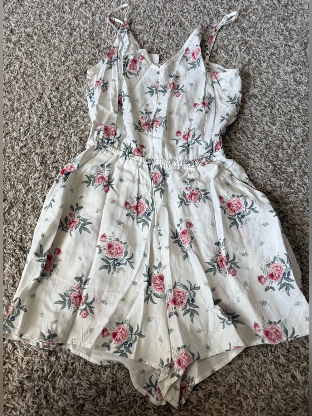 NWT H&M Divided White Romper with Pink Rose Print